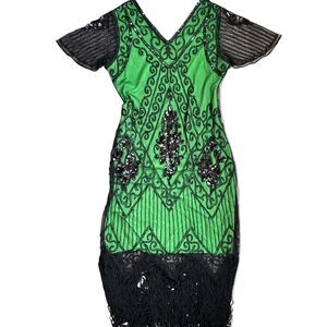 Halloween Dress Costume Women's Medium Flapper Green and Black Kayamiya
